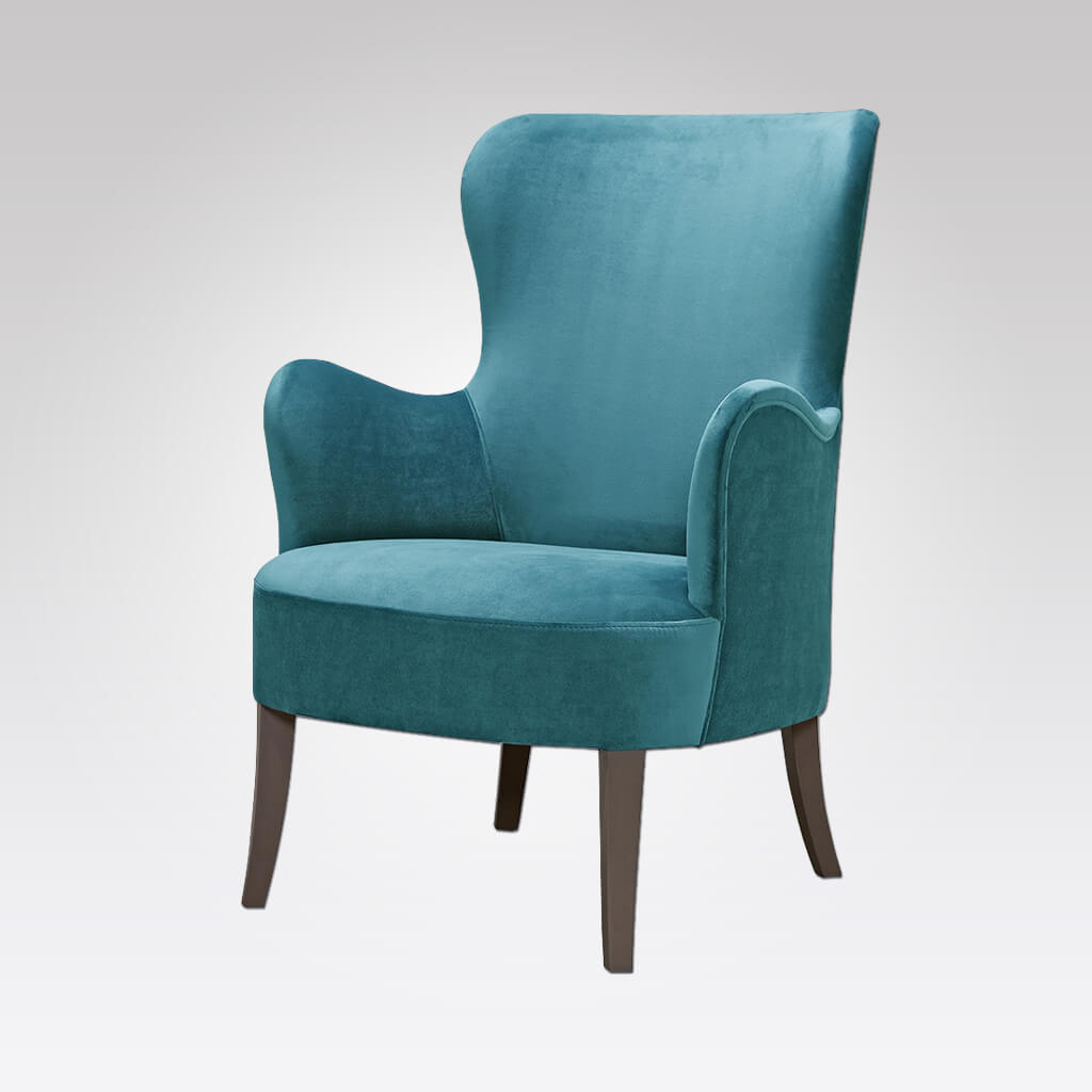 Scandinavian wingback lounge chair in teal velvet