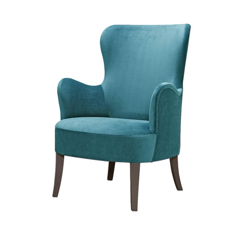 Scandinavian wingback lounge chair in teal velvet