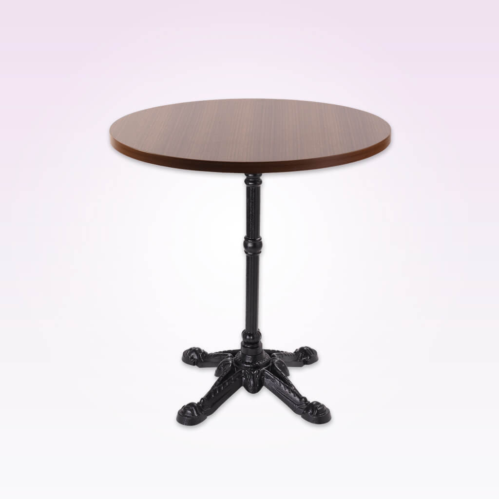 Wood and metal dining table with decorative metal 4-legged base