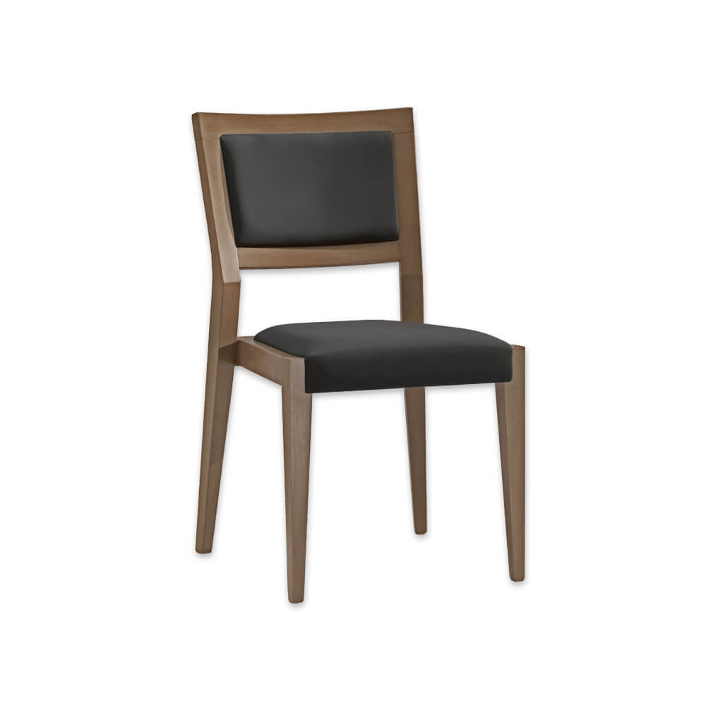 Vienna Black Leather Dining Chair with Geometrical Shaped Timber Frame and Fabric Back Panel - Designers Image