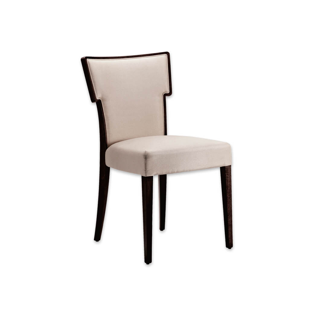 Alaska Cream Upholstered Chair Hammer Back Design with Dark Show Wood Edging running down into Back Legs - Designers Image