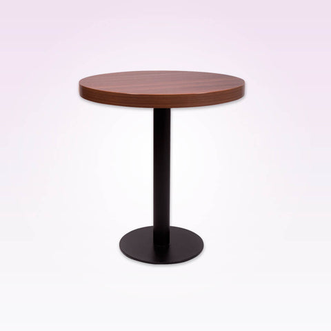 Astrid brown high top table with metal pedestal and round base plate