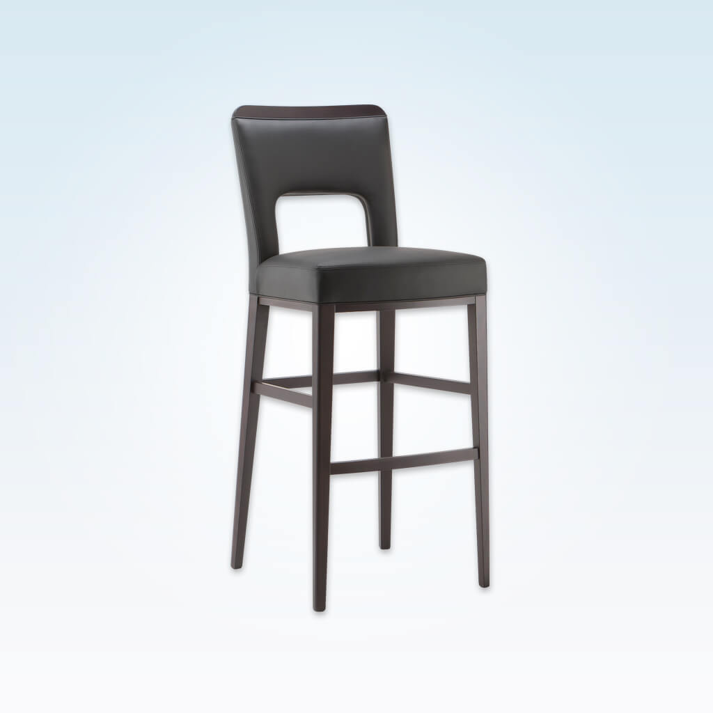 Austin charcoal grey faux leather bar stools with backrest cut out detail