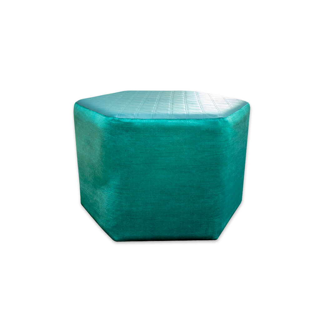 Bardot hexagonal turquoise ottoman with embossed top  - Designers Image