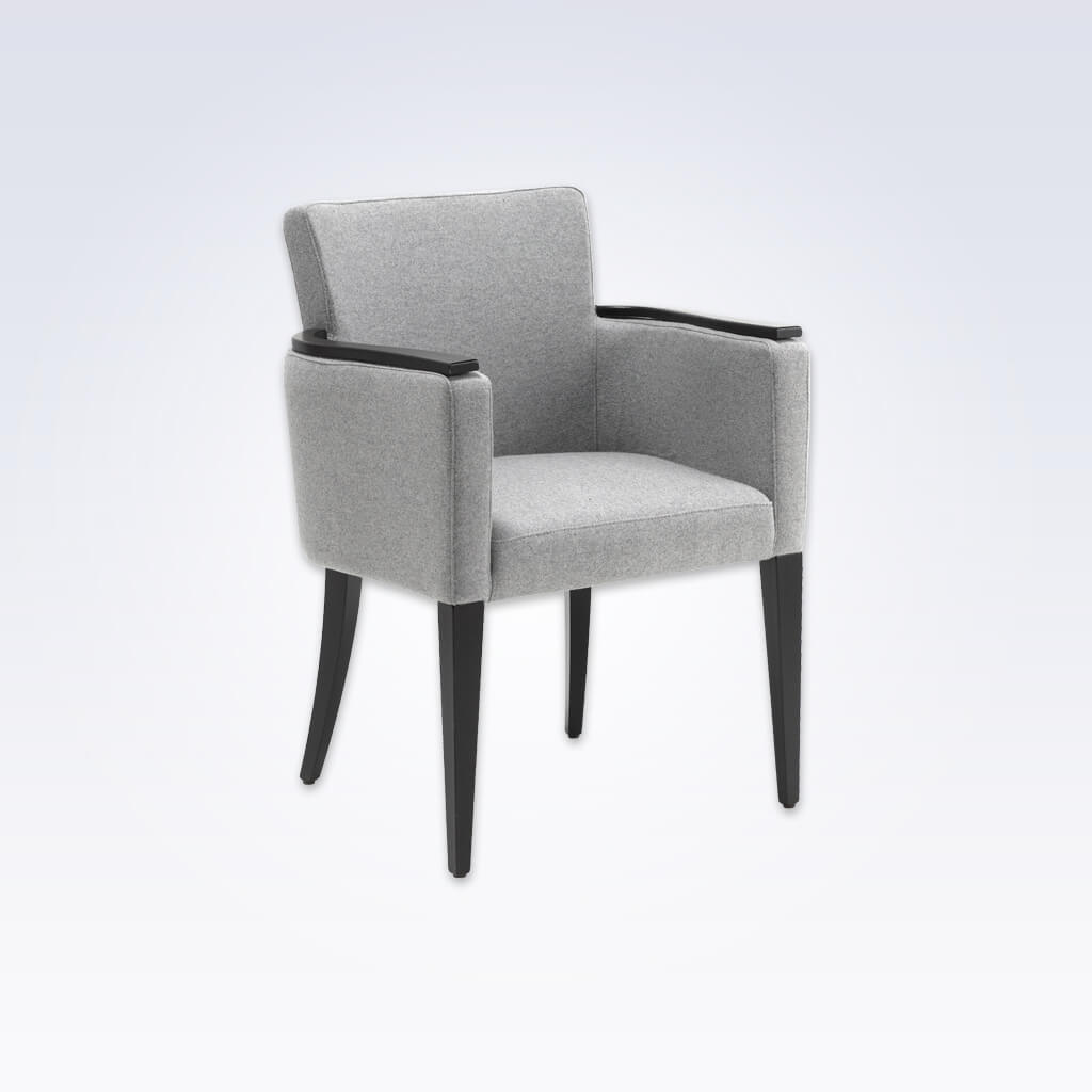 Bitonti Light Grey Tub Chair with High Show Wood Armrests and Tapered Legs 