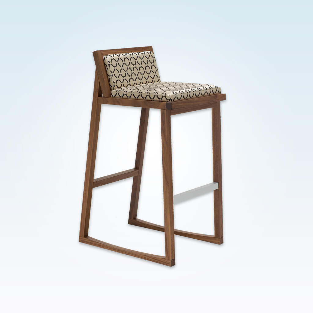 Bohemia patterned bar stools with low back and  timber ski legs 