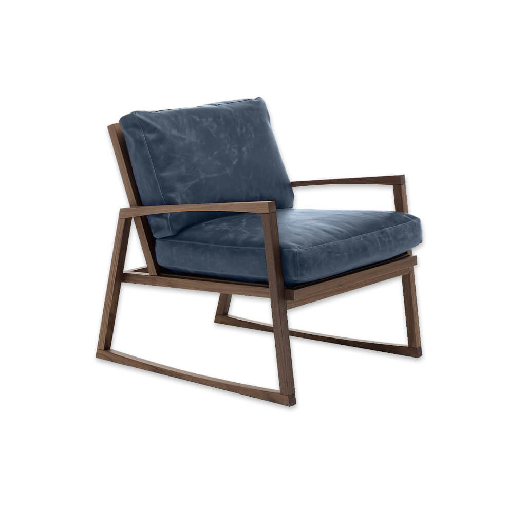 Bohemia Geometric Dark Blue Lounge Chair with Wooden Ski Leg Design and Padded Seat - Designers Image
