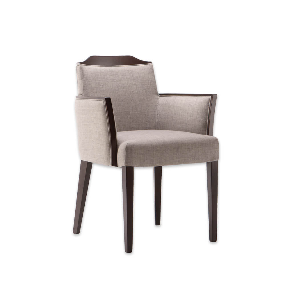 Caesar  Beige Fabric Armchair with Brown Tapered Legs and Show Wood Back and Arm Detail- Designers Image