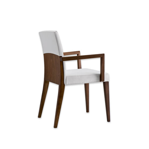 Charme Brown Wooden Armchair with Fully Upholstered White Seat Pad and Show Wood Frame