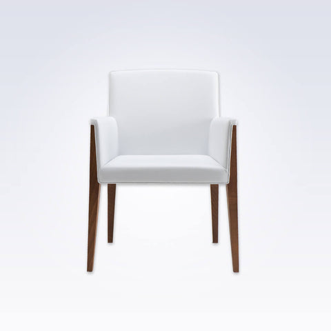 Charme White Leather Tub Chair With Front Leg Show Wood Detail