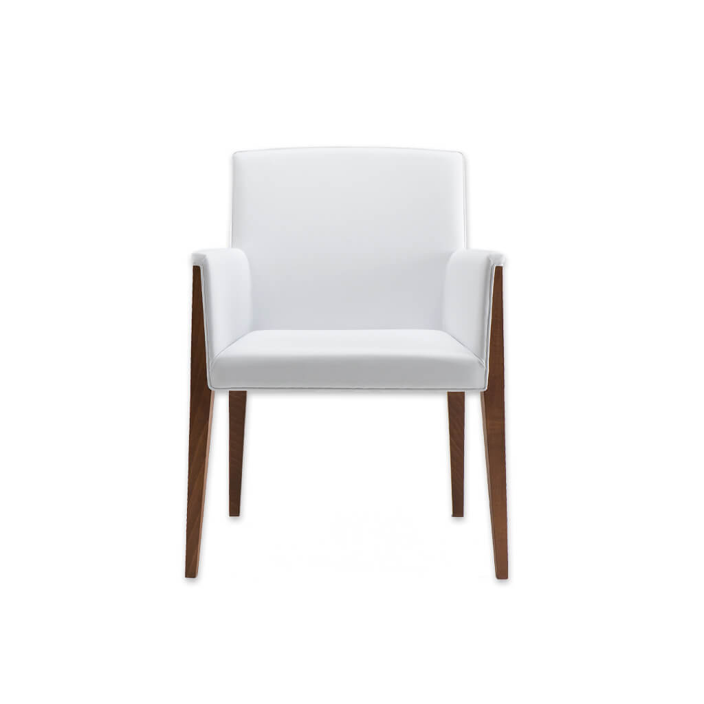 Charme White Leather Tub Chair With Front Leg Show Wood Detail - Designers Image