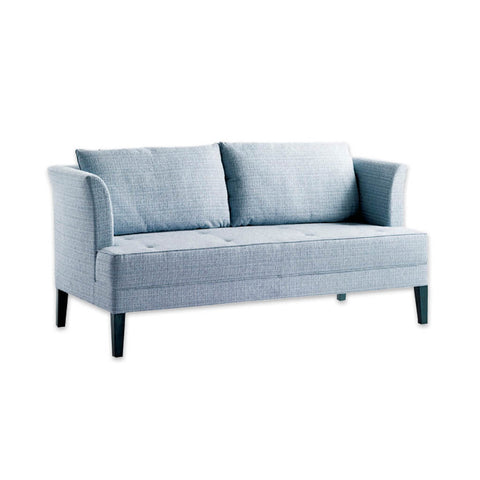 Chelsea light blue fabric sofa with removable cushions to the back and deep padded seat 