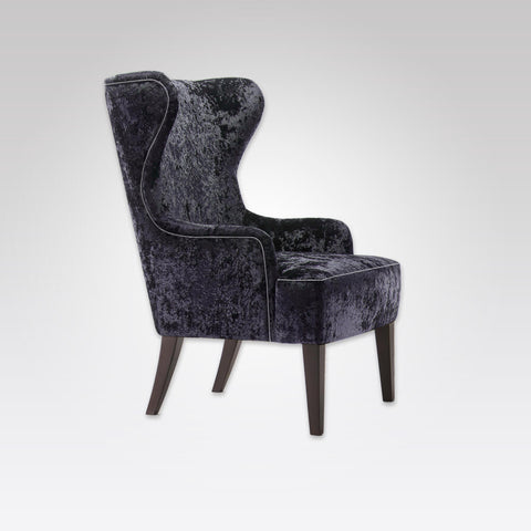 Clara Purple Lounge Chair with Winged High Back and Piping Detail
