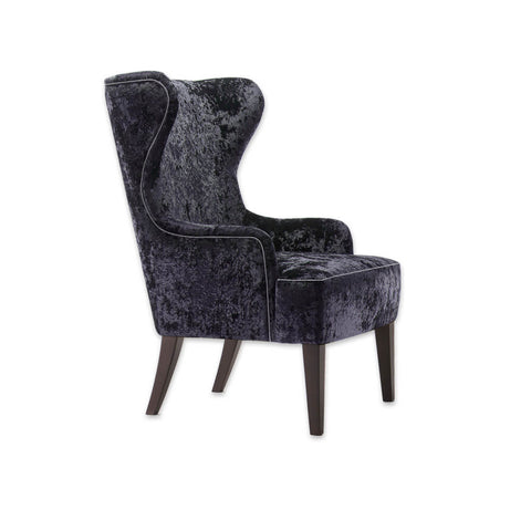 Clara Purple Lounge Chair with Winged High Back and Piping Detail