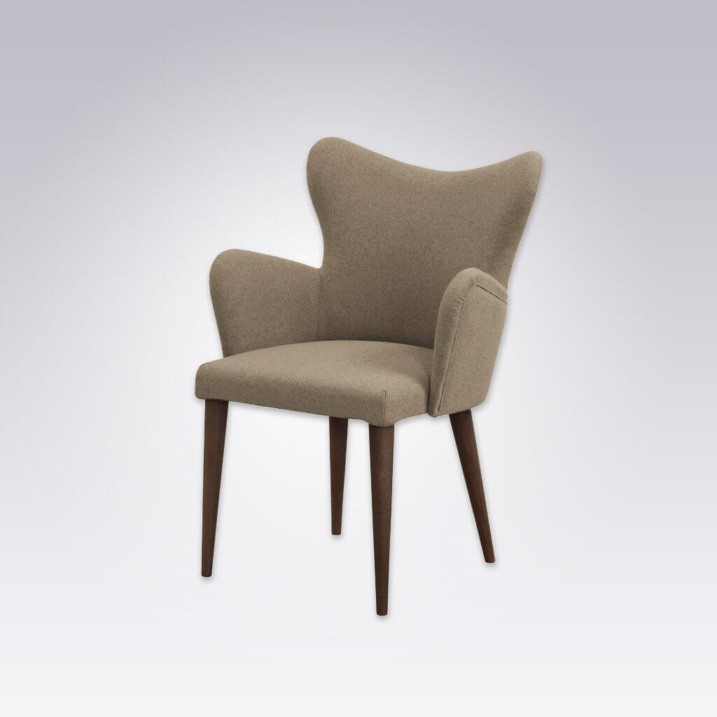 Cleo Beige Wingback Chair with Fully Upholstered Rounded Arms and Conical 