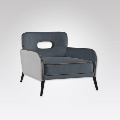 Colorado Blue Lounge Chair with Low Seat and Brown Upholstery Piping