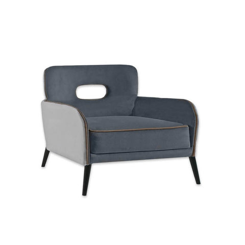 Colorado Blue Lounge Chair with Low Seat and Brown Upholstery Piping