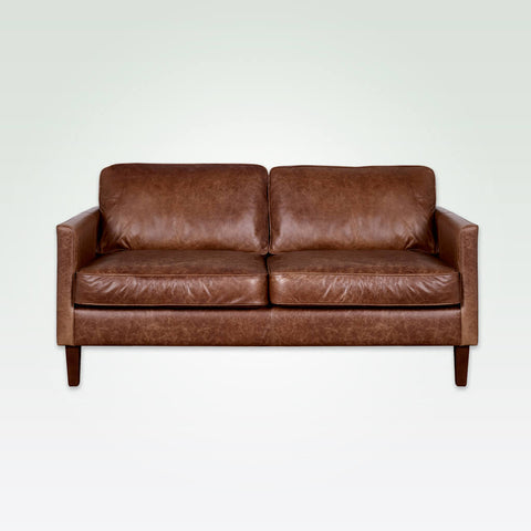 Dahl light brown leather sofa with deep back and seat cushions and tapered wooden