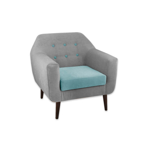 Dakota Split Upholstered Turquoise Lounge Chair with Button Detail Thick Rounded Arms and Loose Seat Pad