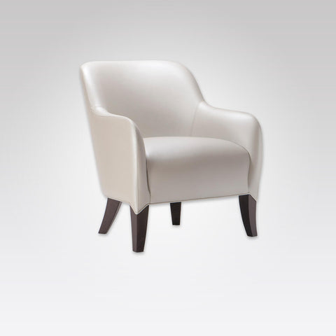 Daphne Deep Cushioned White Leather Lounge Chair with Extended Upholstery detail over tapered Legs 1003 LC
