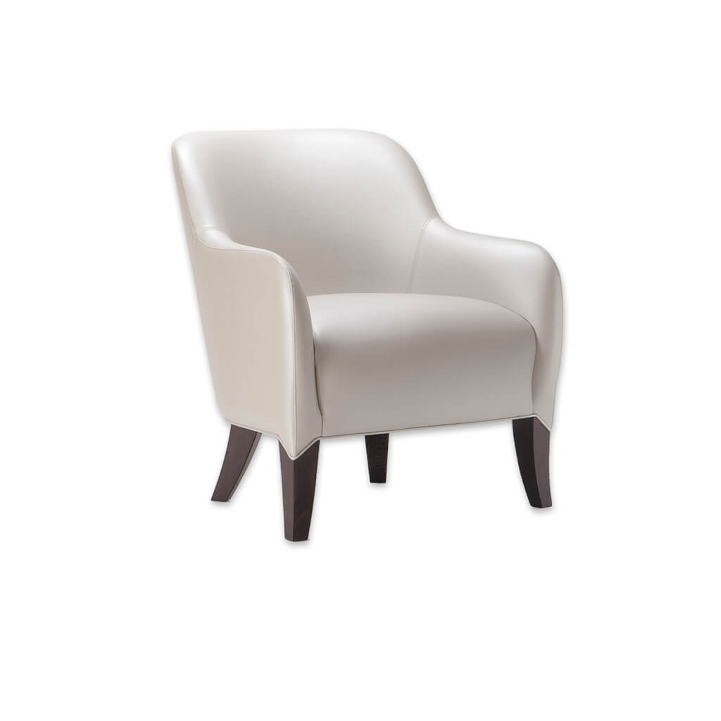Daphne Deep Cushioned White Leather Lounge Chair with Extended Upholstery detail over tapered Legs 1003 LC - Designers Image