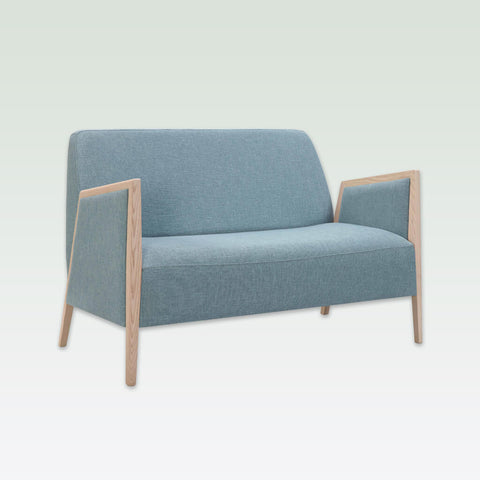 Chalk blue Edwin sofa with geometric show wood arms 