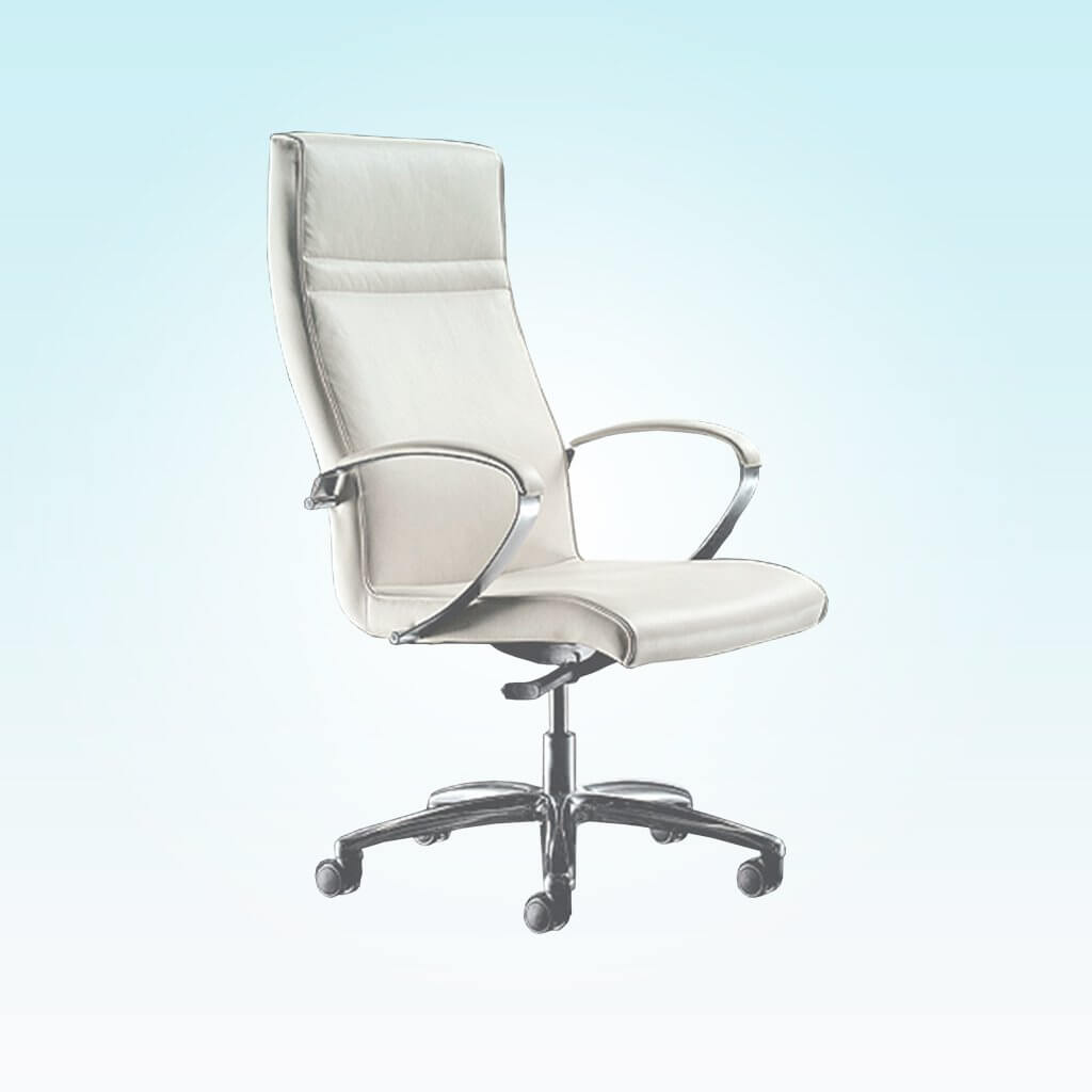 Esther High Back Upholstered White Swivel Desk Chair with Metal Armrests 