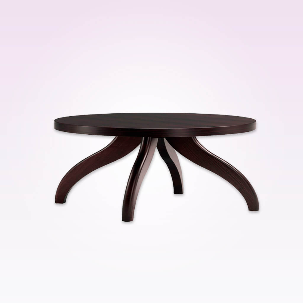 Finessi wooden dark brown bar table with curved legs and round table top