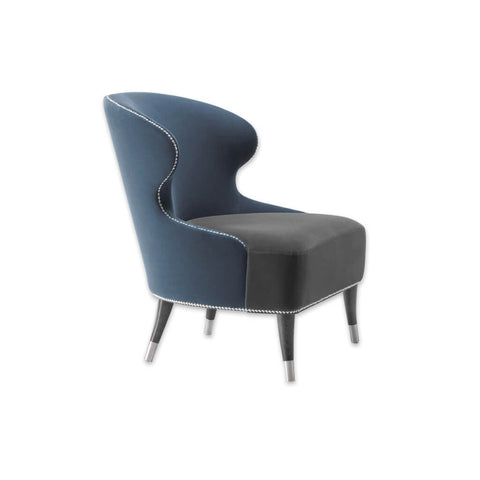 Florence Navy Blue Lounge Chair with Metal Slipper Cups Conical Legs and Studding