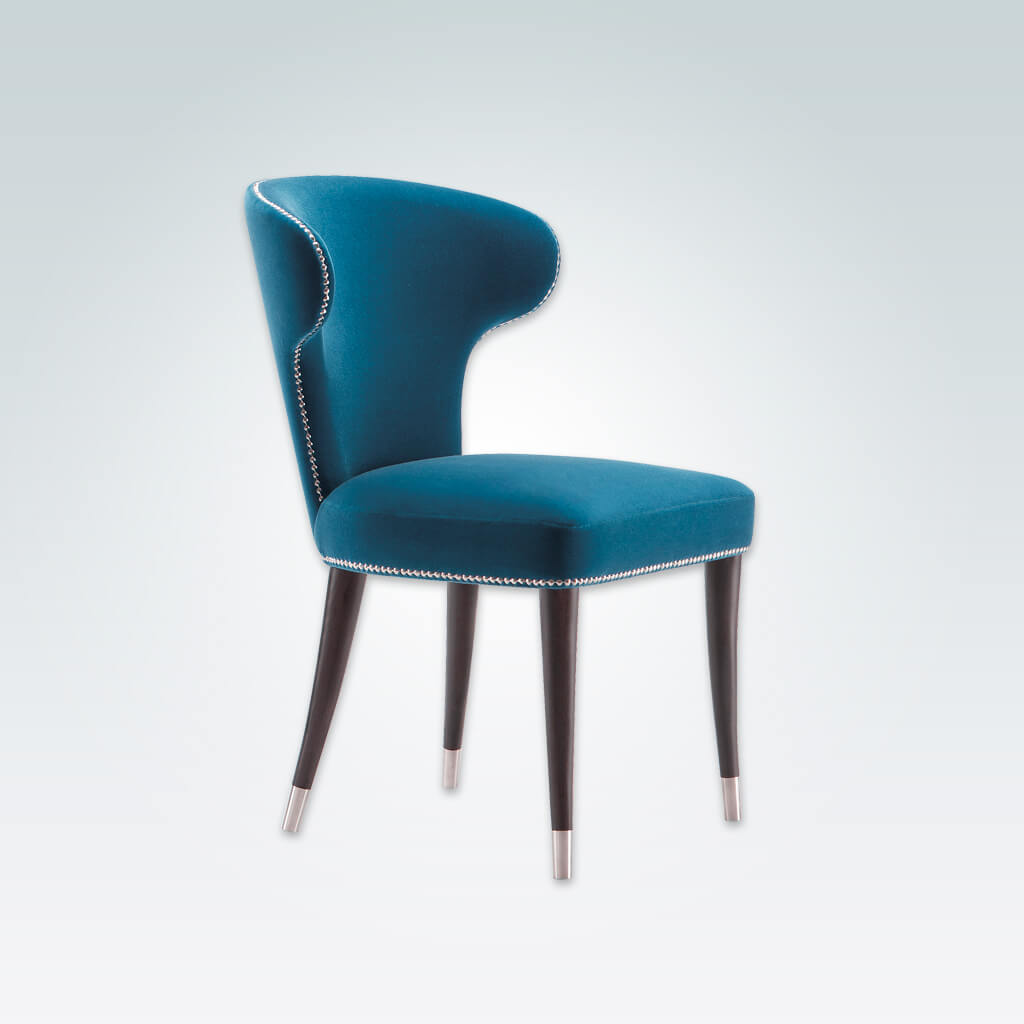 Florence Blue Wingback Dining Chair Fully Upholstered with Studding Detail Dark Conical Legs with Silver Leg Cups  3014 RC1