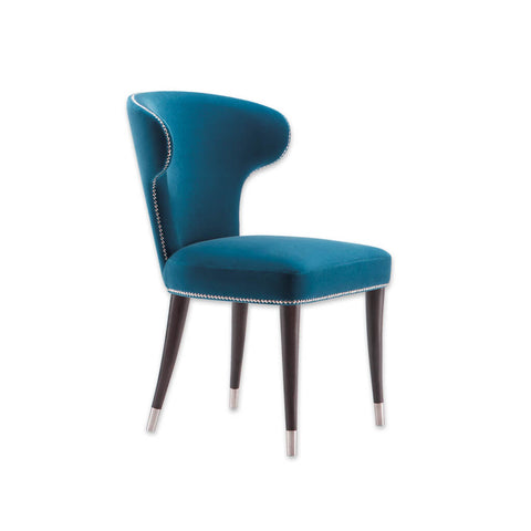 Florence Blue Wingback Dining Chair Fully Upholstered with Studding Detail Dark Conical Legs with Silver Leg Cups  3014 RC1