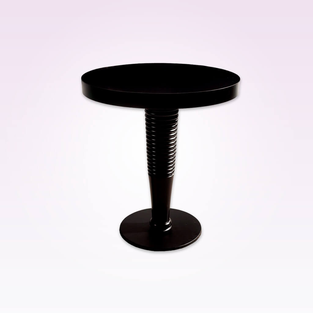 Galini modern black dining table with ridge detail to the pedestal and round top