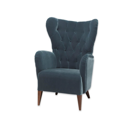 Heather Winged Turquoise Armchair with Deep Buttoned Upholstery