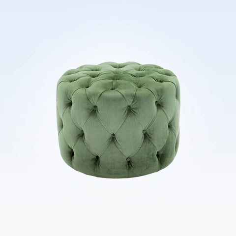 Hugo cylindrical small green ottoman padded with deep buttoning 