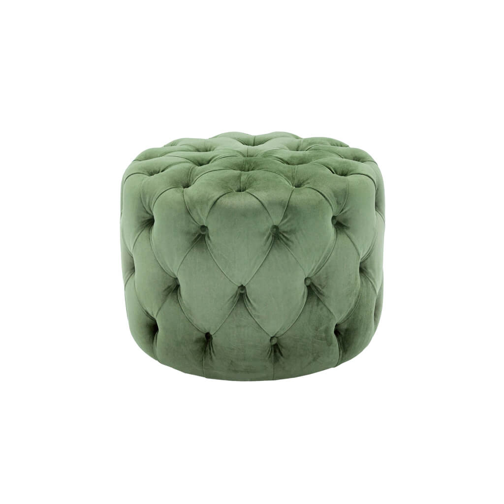 Hugo cylindrical small green ottoman padded with deep buttoning  - Designers Image