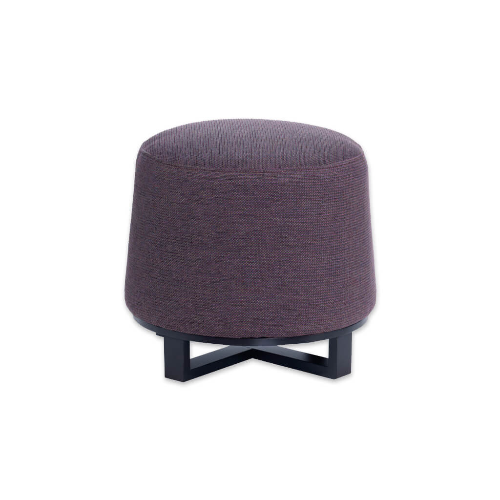 Immo purple round ottoman fully upholstered with wooden cross legs to the base - Designers Image