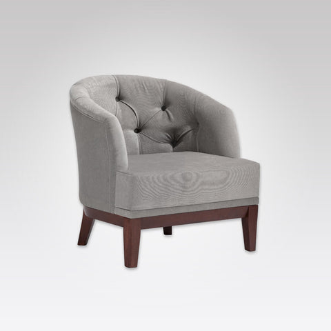 Isotta Rounded Back Grey Lounge Chair with Timber Plinth and Short Legs