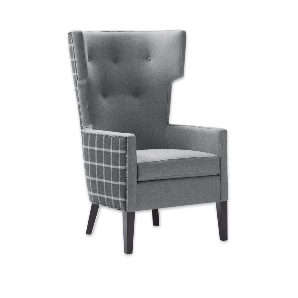 James Wing Design Grey Armchair with Highback Padded Seat Split Fabrics and Studding Detail to Outer Surface - Designers Image