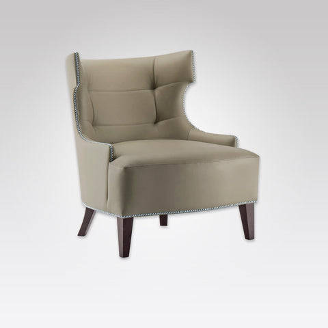 Joule Brown Lounge Chair in Faux Leather with Wing Design Studding and Deep Buttoning 