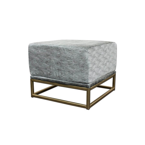 Kemi grey and gold ottoman fully upholstered cushioned top sitting on a gold open frame base 
