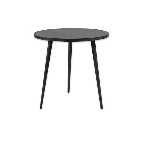 Kibi circle dining table with three conical legs and round top
