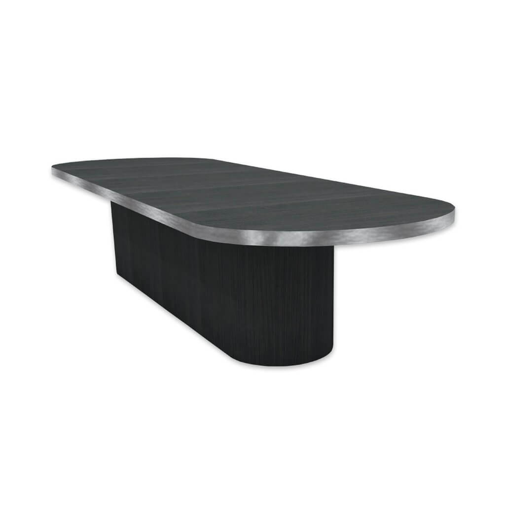 Kiso rounded Contract Hotel Table with brushed silver edging strip  - Designers Image