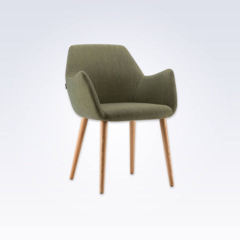 Kivi Green Fabric Tub Chair With Tall Backrest Sloping Armrests and Timber Splayed Legs