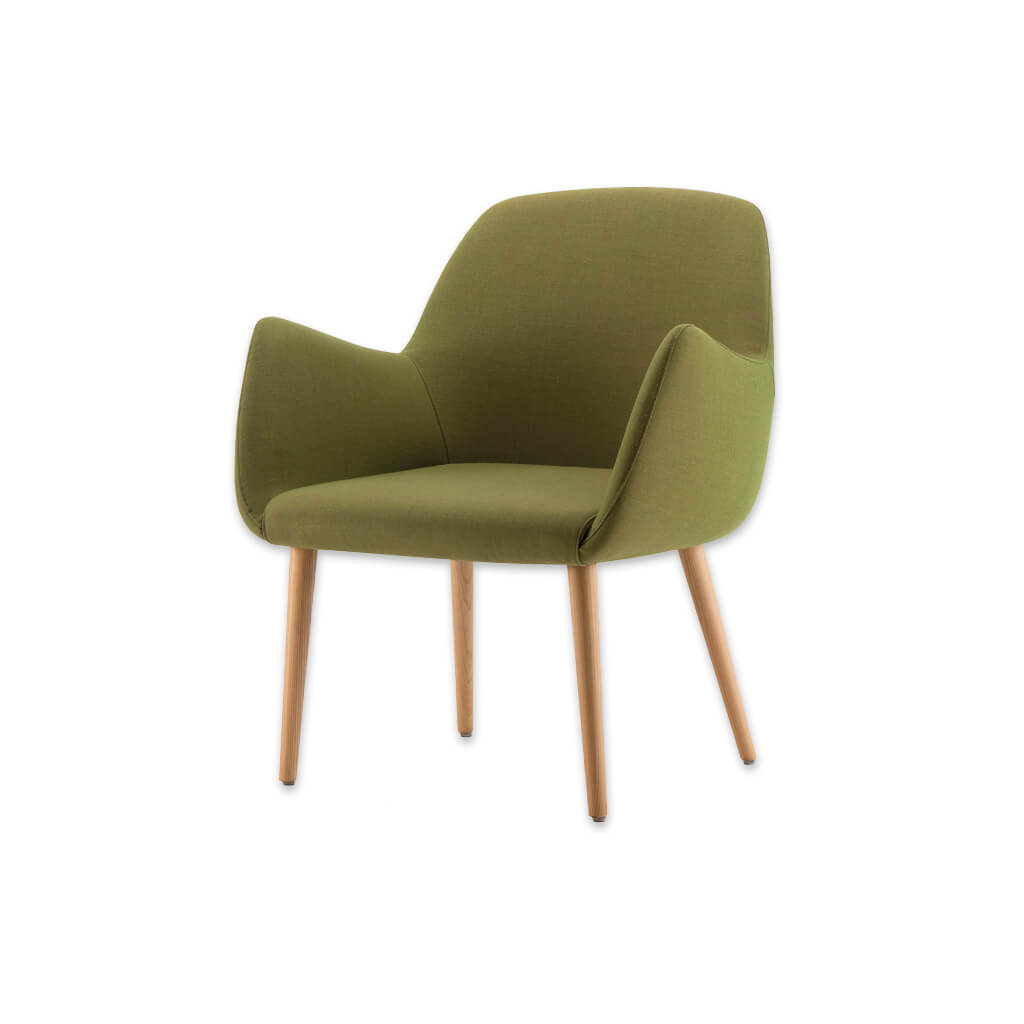 Kivi Upholstered Green Tub Chair With Sweeping Arms and Timber Splayed Legs - Designers Image