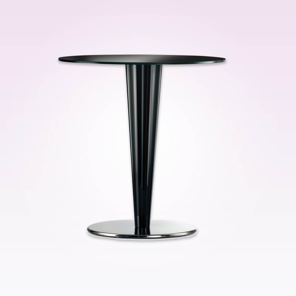 Krystal black dining table with conical column and round top - Designers Image