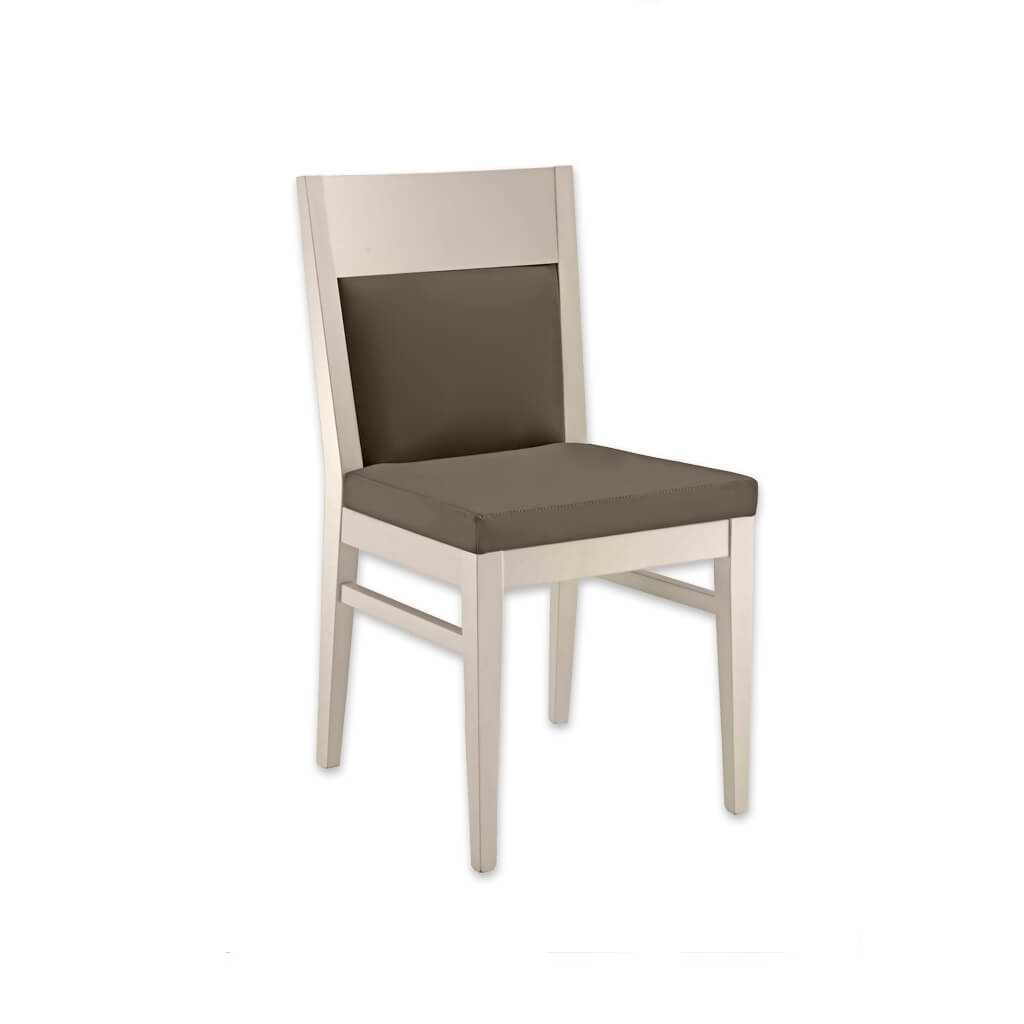 Leuven White Upholstered Dining Chair with Full Show Wood Back and Brown Padded Seat 3045 RC2 -Designers Image