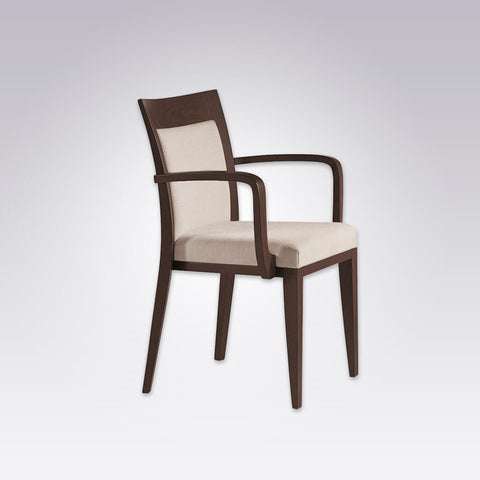 Logica Cream Armchair with Brown Curved Arms and Show Wood around Backrest