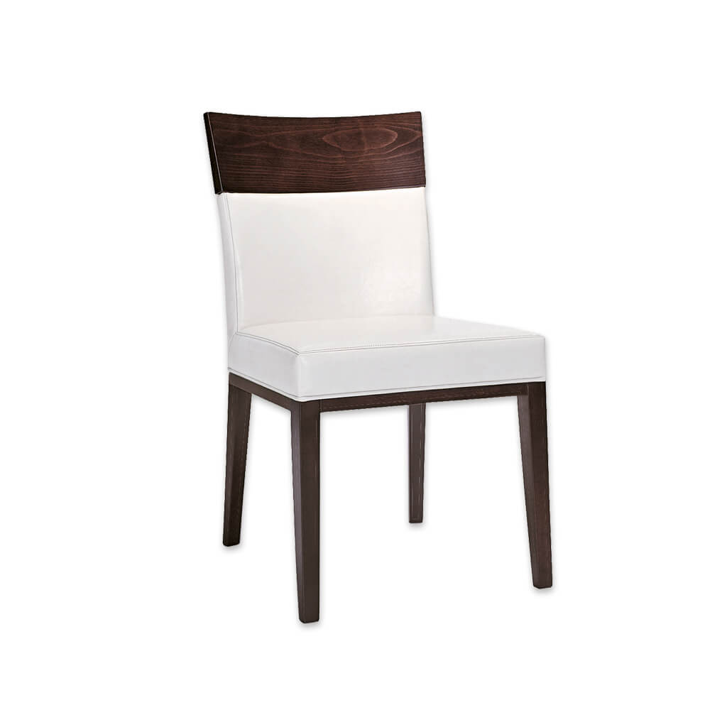 Logica White Upholstered Dining Room Chair with Brown Show Wood Legs and Top Rail 3047 RC3 - Designers Image