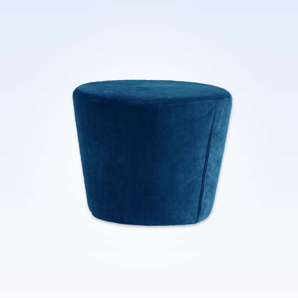 Lola blue round ottoman fully upholstered and padded