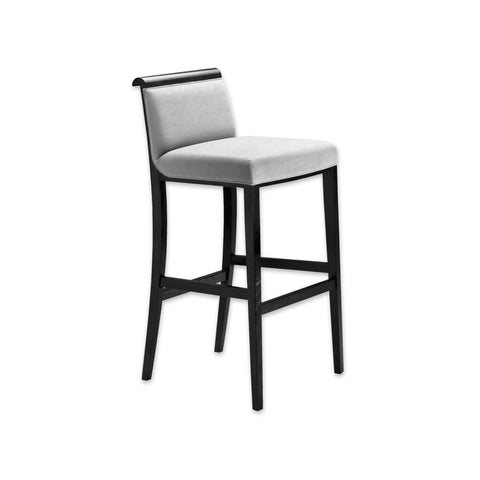Lorenza silver grey bar stools with show wood scroll back and padded seat 